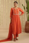 Gulabik Jaipur_Orange Chanderi, Cotton Embroidery, Metallic Thread, Burnt Zardozi Kurta Set _Online_at_Aza_Fashions