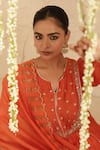 Shop_Gulabik Jaipur_Orange Chanderi, Cotton Embroidery, Metallic Thread, Burnt Zardozi Kurta Set _Online_at_Aza_Fashions