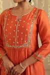 Buy_Gulabik Jaipur_Orange Chanderi, Cotton Embroidery, Metallic Thread, Burnt Zardozi Kurta Set 