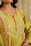 Gulabik Jaipur_Green Chanderi, Cotton, Organza Embroidery, Beads Split Mehendi Kurta Set _Online_at_Aza_Fashions