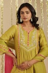 Buy_Gulabik Jaipur_Green Chanderi, Cotton, Organza Embroidery, Beads Split Mehendi Kurta Set _Online_at_Aza_Fashions