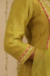 Shop_Gulabik Jaipur_Green Chanderi, Cotton, Organza Embroidery, Beads Split Mehendi Kurta Set _Online_at_Aza_Fashions