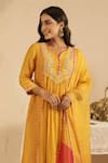 Shop_Gulabik Jaipur_Yellow Cotton, Organza Embroidery Split V-neck Deep Gold Kurta Set _Online_at_Aza_Fashions
