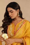 Gulabik Jaipur_Yellow Cotton, Organza Embroidery Split V-neck Deep Gold Kurta Set _at_Aza_Fashions