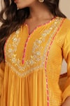 Buy_Gulabik Jaipur_Yellow Cotton, Organza Embroidery Split V-neck Deep Gold Kurta Set 