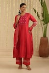 Shop_Gulabik Jaipur_Red Chanderi, Cotton Embroidery, Metallic Thread, Gota Patti Work Kurta Set _at_Aza_Fashions