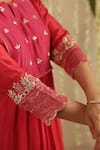 Gulabik Jaipur_Red Chanderi, Cotton Embroidery, Metallic Thread, Gota Patti Work Kurta Set _Online_at_Aza_Fashions