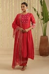 Buy_Gulabik Jaipur_Red Chanderi, Cotton Embroidery, Metallic Thread, Gota Patti Work Kurta Set _at_Aza_Fashions