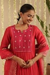 Shop_Gulabik Jaipur_Red Chanderi, Cotton Embroidery, Metallic Thread, Gota Patti Work Kurta Set _Online_at_Aza_Fashions