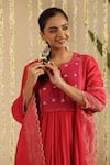 Gulabik Jaipur_Red Chanderi, Cotton Embroidery, Metallic Thread, Gota Patti Work Kurta Set _at_Aza_Fashions
