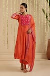 Buy_Gulabik Jaipur_Orange Chanderi, Cotton Gota Patti, Embroidery Split V-neck Work Kurta Set _at_Aza_Fashions