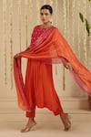 Gulabik Jaipur_Orange Chanderi, Cotton Gota Patti, Embroidery Split V-neck Work Kurta Set _Online_at_Aza_Fashions