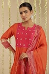 Shop_Gulabik Jaipur_Orange Chanderi, Cotton Gota Patti, Embroidery Split V-neck Work Kurta Set _Online_at_Aza_Fashions