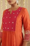 Buy_Gulabik Jaipur_Orange Chanderi, Cotton Gota Patti, Embroidery Split V-neck Work Kurta Set 