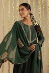 Gulabik Jaipur_Green Chanderi, Organza Embroidery, Sequins Round Neck, Split Bottle Kurta Set _Online_at_Aza_Fashions