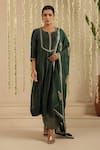Buy_Gulabik Jaipur_Green Chanderi, Organza Embroidery, Sequins Round Neck, Split Bottle Kurta Set _at_Aza_Fashions