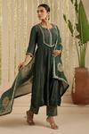 Buy_Gulabik Jaipur_Green Chanderi, Organza Embroidery, Sequins Round Neck, Split Bottle Kurta Set _Online_at_Aza_Fashions