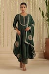 Shop_Gulabik Jaipur_Green Chanderi, Organza Embroidery, Sequins Round Neck, Split Bottle Kurta Set _Online_at_Aza_Fashions
