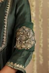 Gulabik Jaipur_Green Chanderi, Organza Embroidery, Sequins Round Neck, Split Bottle Kurta Set _at_Aza_Fashions