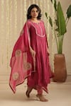 Shop_Gulabik Jaipur_Magenta Chanderi, Organza Embroidery, Sequins, Zari Split Deep Kurta Set _at_Aza_Fashions