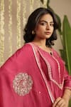 Shop_Gulabik Jaipur_Magenta Chanderi, Organza Embroidery, Sequins, Zari Split Deep Kurta Set _Online_at_Aza_Fashions