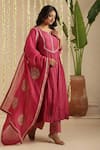 Gulabik Jaipur_Magenta Chanderi, Organza Embroidery, Sequins, Zari Split Deep Kurta Set _at_Aza_Fashions