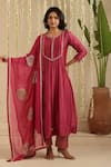 Buy_Gulabik Jaipur_Magenta Chanderi, Organza Embroidery, Sequins, Zari Split Deep Kurta Set _at_Aza_Fashions