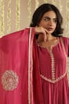 Buy_Gulabik Jaipur_Magenta Chanderi, Organza Embroidery, Sequins, Zari Split Deep Kurta Set 