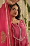 Shop_Gulabik Jaipur_Magenta Chanderi, Organza Embroidery, Sequins, Zari Split Deep Kurta Set 