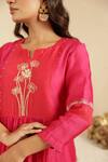 Gulabik Jaipur_Pink Chanderi Embroidery, Piping Round Neck Rani Cutdana Kurta Set _Online_at_Aza_Fashions