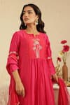 Buy_Gulabik Jaipur_Pink Chanderi Embroidery, Piping Round Neck Rani Cutdana Kurta Set _Online_at_Aza_Fashions