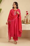 Gulabik Jaipur_Pink Chanderi Embroidery, Piping Round Neck Rani Cutdana Kurta Set _at_Aza_Fashions