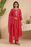 Buy_Gulabik Jaipur_Red Chanderi Embroidery, Beads Split V-neck Cutdana Kurta Set _at_Aza_Fashions