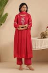 Buy_Gulabik Jaipur_Red Chanderi Embroidery, Beads Split V-neck Cutdana Kurta Set _Online_at_Aza_Fashions