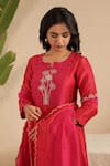 Gulabik Jaipur_Red Chanderi Embroidery, Beads Split V-neck Cutdana Kurta Set _at_Aza_Fashions
