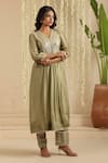Buy_Gulabik Jaipur_Green Chanderi, Cotton Sequins, Embroidery V-neck Moss Kurta And Pant Set _Online_at_Aza_Fashions