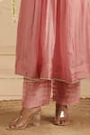 Gulabik Jaipur_Pink Chanderi, Cotton Sequins, Embroidery V-neck Dusty Kurta And Pant Set _Online_at_Aza_Fashions