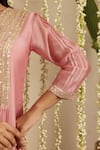 Gulabik Jaipur_Pink Chanderi, Cotton Sequins, Embroidery V-neck Dusty Kurta And Pant Set _at_Aza_Fashions