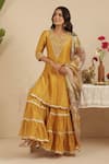Buy_Gulabik Jaipur_Yellow Chanderi Embroidery, Gota Patti, Lace, Zari Deep Gold Kurta Gharara Set _Online_at_Aza_Fashions