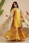 Shop_Gulabik Jaipur_Yellow Chanderi Embroidery, Gota Patti, Lace, Zari Deep Gold Kurta Gharara Set _Online_at_Aza_Fashions