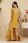 Buy_Gulabik Jaipur_Yellow Chanderi Embroidery, Gota Patti, Lace, Zari Deep Gold Kurta Gharara Set _at_Aza_Fashions