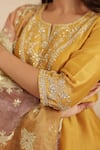 Gulabik Jaipur_Yellow Chanderi Embroidery, Gota Patti, Lace, Zari Deep Gold Kurta Gharara Set _at_Aza_Fashions