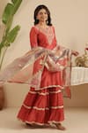Buy_Gulabik Jaipur_Red Chanderi Embroidery, Gota Patti, Lace, Zari Crimson Kurta Gharara Set 