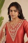 Gulabik Jaipur_Red Chanderi Embroidery, Gota Patti, Lace, Zari Crimson Kurta Gharara Set _Online