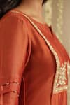 Shop_Gulabik Jaipur_Orange Chanderi, Cotton Embroidery, Sequins, Lace Split V-neck Anarkali Set _Online_at_Aza_Fashions