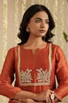 Buy_Gulabik Jaipur_Orange Chanderi, Cotton Embroidery, Sequins, Lace Split V-neck Anarkali Set 