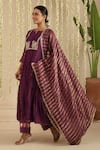 Gulabik Jaipur_Purple Chanderi, Cotton Embroidery, Beads, Lace Split V-neck Anarkali Set _Online