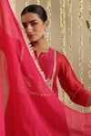 Buy_Gulabik Jaipur_Red Chanderi Embroidery, Metallic Thread, Beads, Zari Split V-neck Kurta Set _Online_at_Aza_Fashions