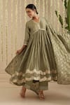 Gulabik Jaipur_Green Chanderi, Cotton, Chiffon Sequins, Gota Patti, Moss Anarkali Set _at_Aza_Fashions