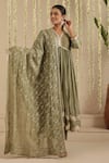 Buy_Gulabik Jaipur_Green Chanderi, Cotton, Chiffon Sequins, Gota Patti, Moss Anarkali Set 